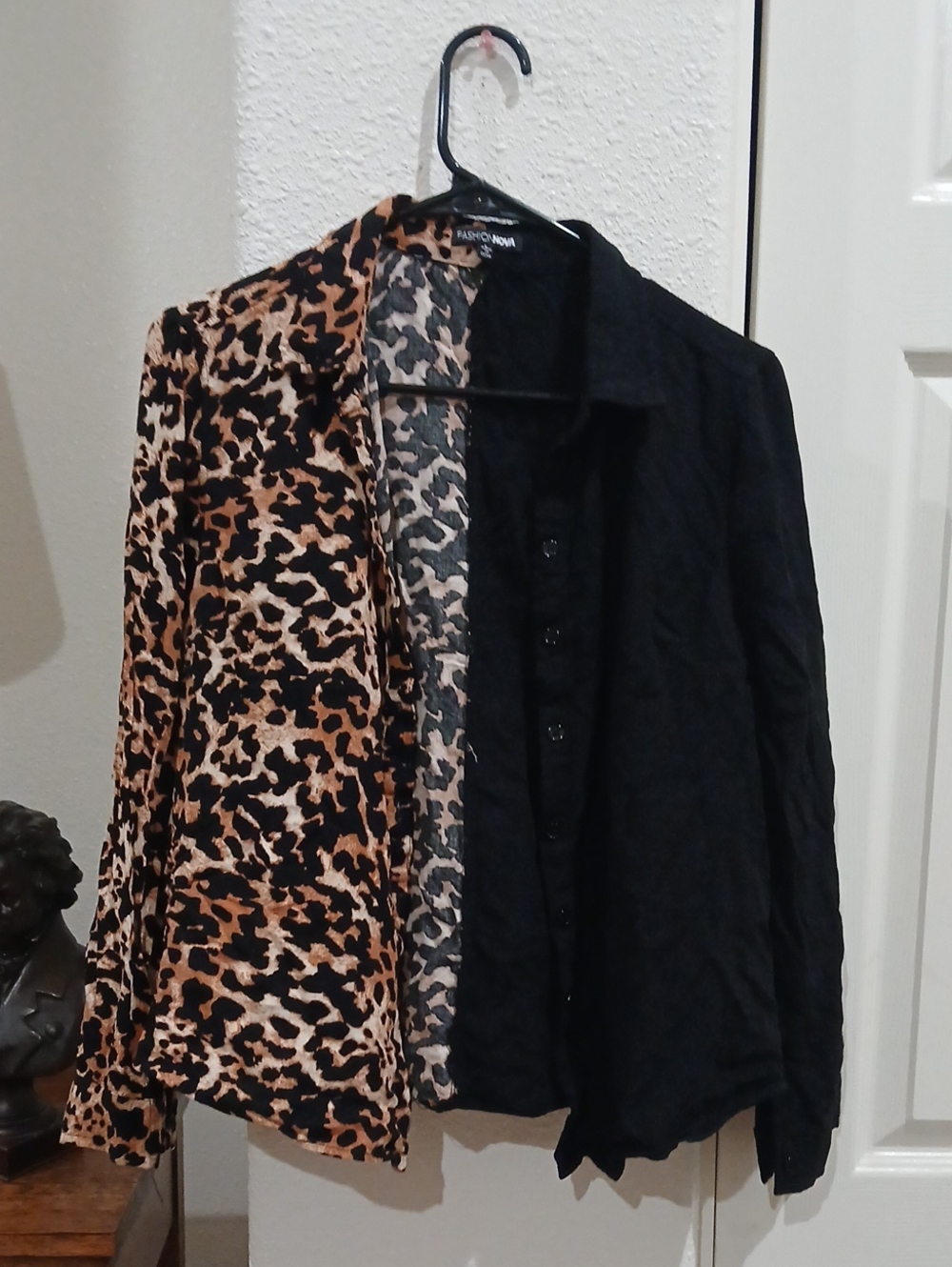 Fashion Nova Leopard & Black Button-Up Shirt